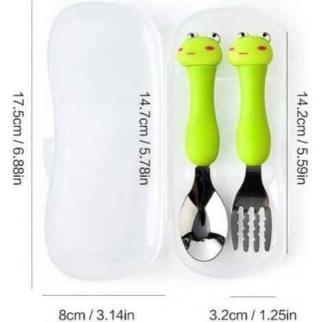 Ensemble de couverts,fourchette et cuillère en acier inoxydable pour enfants 2 ensembles,avec animaux de dessin animé-Rabbit&Frog (1/4)