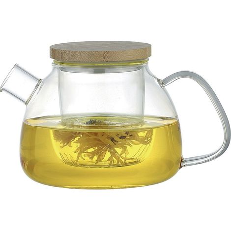 Théière en verre transparent avec couvercle en bois 1L pour thé et infusion 15x15x12 cm - PANGIVO (1/4)