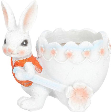 Pot de fleurs en résine en forme de lapin, mignon et compact, idéal pour les amateurs de plantes grasses et de cactus. Décoration pour la maison ou le bureau. Lot de 1. (1/5)