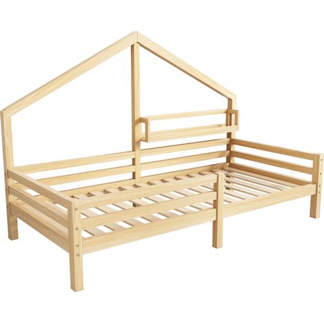 Lit cabane pour enfant avec étagère de rangement, forme cheminée, 90x200, naturel [OLD SKU:WF530662AAN] (1/5)