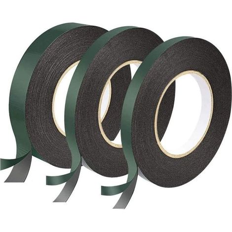 3 Rouleaux Double Face Ruban, Ruban Adhésif Double Face Noire12 mm Ruban Mousse Extra Fort Ruban Eponge Imperméable Isolant Etanche Anti Chocs Chaleur Thermique (1/5)
