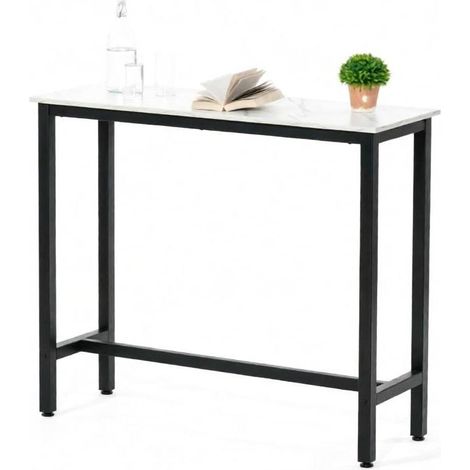 Table de bar moderne noire et plateau effet marbre blanc, structure en acier, format compact 120 x 40 x 100 cm, pour cuisine et salon  CHICFURN (1/5)