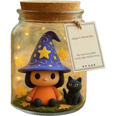 Pot de Décoration Halloween - Décoration de Sorcière au Chapeau en Bocal - (1/5)