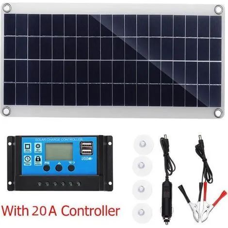 Kit panneau solaire 300 W 12 V, kit chargeur de batterie avec contrôleur de charge solaire 20 A pour camping-car, yacht et usage extérieur