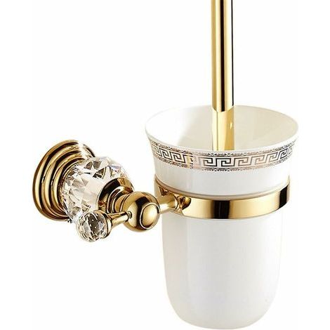 LAN WC-Bürstenhalter aus Metall mit poliertem Glas und WC-Zubehörset, Golddesign, Wandmontage und Goldfinish, europäischer Stil für Badezimmer (1/5)
