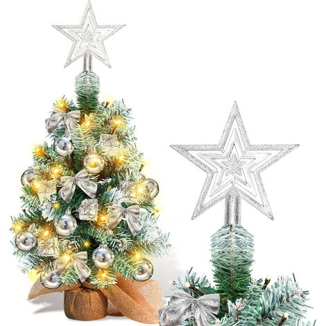 SWANEW 40CM Mini albero di Natale artificiale. piccolo albero di Natale con le luci del LED. mini decorazione da tavolo dell'albero per il bar commerciale dell'ufficio. argento (1/5)