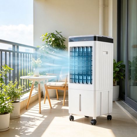Climatiseur évaporatif mobile avec réservoir 10L, minuterie 7,5h et télécommande, refroidisseur d’air silencieux pour maison