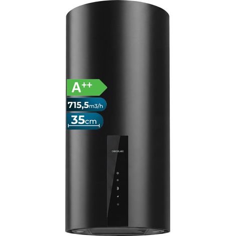 Cecotec Campana Extractora Redonda de Pared 35 cm Bolero Flux DRT 358000 Black A++. Acabado en Negro, Succión 715 m³/h, 2 Velocidades + Función Booster, Filtros de Carbono, Clase A++, Control Táctil (1/3)