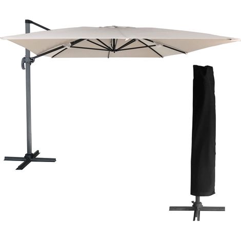 Happy Garden – Parasol déporté rectangulaire 3x4m beige – Toile polyester 200g/m² déperlant – Structure aluminium époxy – Inclinaison 360°