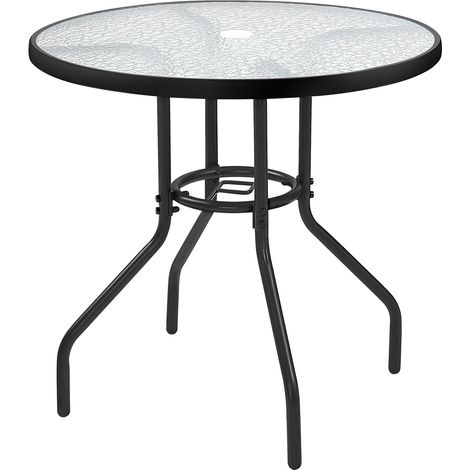 Yaheetech Table de Jardin Ronde en Verre Diamètre 70 cm, Facile d'entretien avec Trou pour Parasol et Plateau en Verre, Table Basse en métal pour Jardin/Balcon/terrasse Noir (1/5)