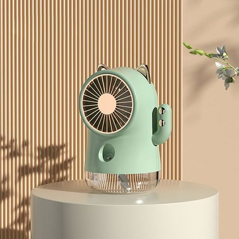 Ventilateur brumisateur chat porte-bonheur forme, nano spray 3 vitesses, multifonction rafraîchissant petit ventilateur pour maison bureau voyage vert
