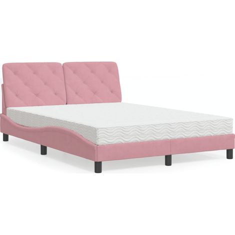 Bett mit Matratze Rosa 140x200 cm Samt (1/5)