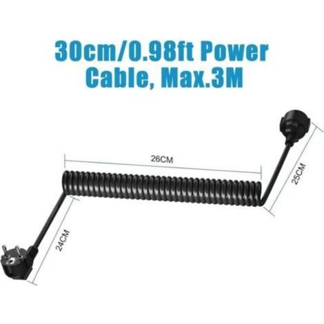 Câble de Rallonge, Câble Spiralé à Contact de Protection Extensible de 0,6m à 2 m Max, Câble de d'alimentation IP20(230V/16 A), Câble Spiralé 3 x 1,0 mm² avec Fiche & Pise Schuko, Noir (1/3)