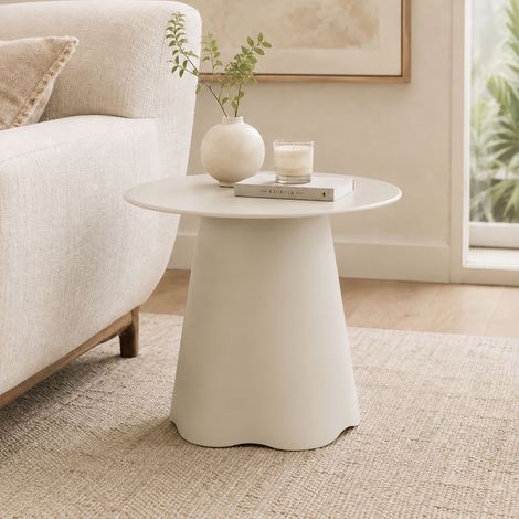 Table basse ronde 60x50 cm en verre trempé peint crème - ARZUL (1/5)