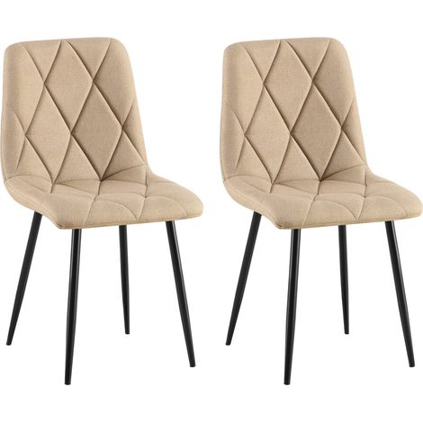 Juego de 2 sillas de comedor de diseño moderno con costuras de rombos tela color topo y estructura de metal negro 100007410 (1/5)