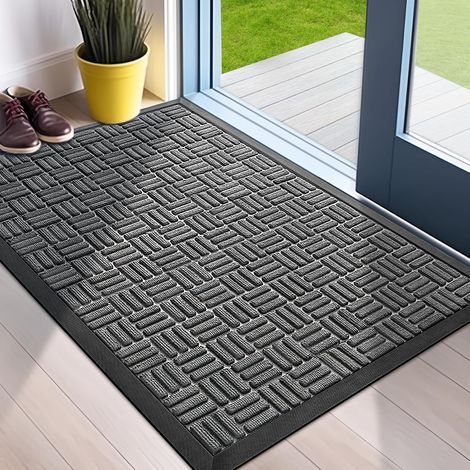 Paillasson d'entrée, robuste et durable, pour l'extérieur et l'intérieur, pour l'entrée, le patio ou le porche, 76,2 x 43,2 cm, gris (1/5)