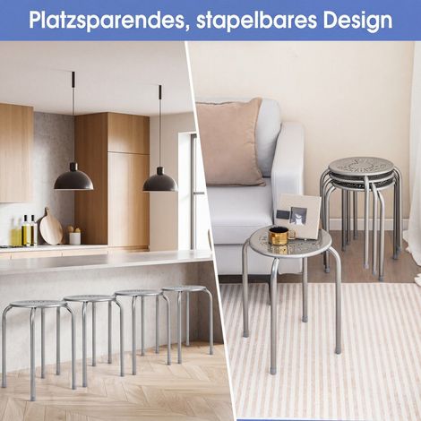 6-Pack Stackable Multifunctional Daisy Design Backless Round Metal Stool Set-Grey (1/5)