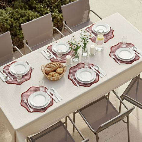 Tovaglietta Americana Tim, set da 6, Bordo Ondulato, Fantasia Micro Pied de Poule, Lavabile Made in Italy, 40x40 cm Rosso (1/4)