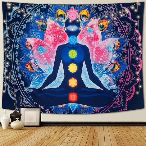 (150 130 Cm) Sept Chakras Tapisserie Yoga Mditation Tapisserie Tenture Murale Tapisserie Psychdlique Colore Tapisserie Hippie Indienne Dcoration (1/5)