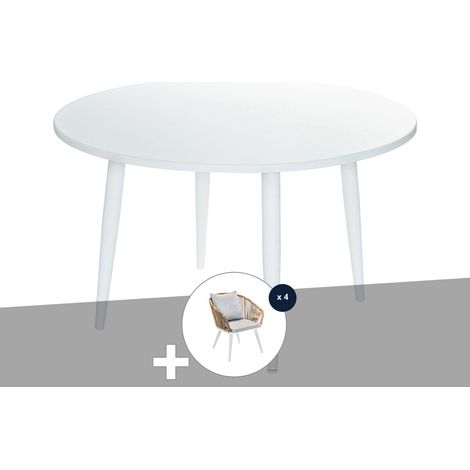 Ensemble de Table à manger en alum blanc Capri et 4 chaises de jardin Maldives - Jardiline (1/5)