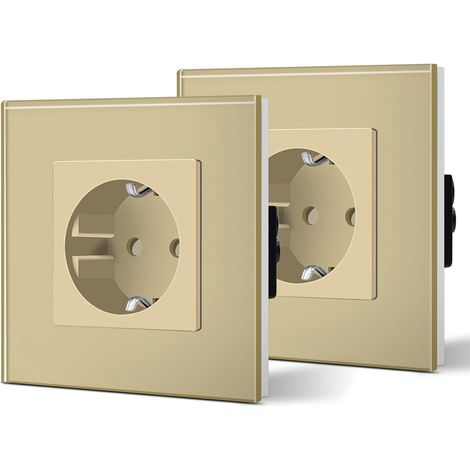 Prise murale standard Schuko, avec panneau en verre, 16 A, installation facile, 86 mm, doré, 2 paquets (1/5)