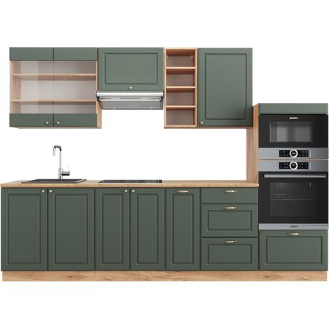 Küchenzeile Fame-Line, Grün-Gold Landhaus/Goldkraft Eiche, 280 cm , AP Eiche, Vicco (1/5)
