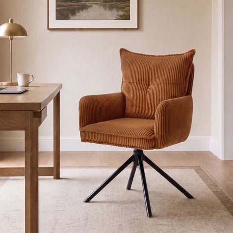 Wahson Chaise de bureau en velours côtelé – Dossier double épaisseur – Rotation 360° – Hauteur d'assise 47 cm – Capacité 250 LBS – Marron