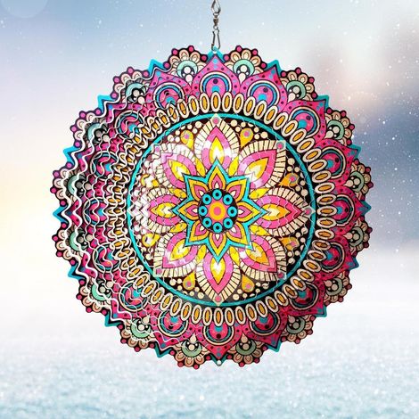 Mandala Windspiel 30,5 cm Edelstahl 3D Hängedeko Garten & Terrasse