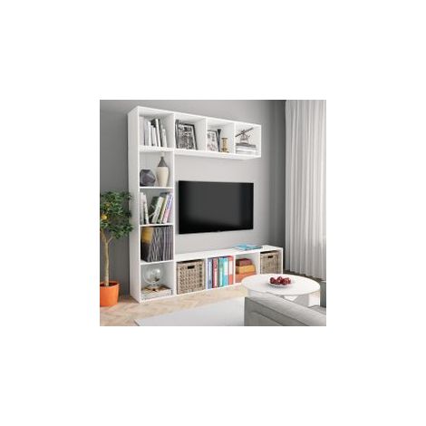 Ensemble de bibliothèque-meuble TV 3 pcs Blanc 180x30x180 (1/5)