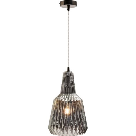 Visconte Mikael Ceiling Pendant Faceted Glass Shaded 1 Light - Black Chrome, Smoke Tinted (1/5)