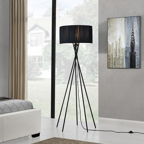 Lampada da Terra 'Black Mikado' Alta 155 cm Piantana a 5 Piedi con Paralume Cilindrico in Tessuto Decorativo Nero - lux.pro