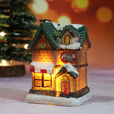 LED-beleuchtetes Harzhaus für Weihnachten, Weihnachtsdorfdekoration, Harz-Partyszene, festliches Leuchtgeschenk. (1/4)