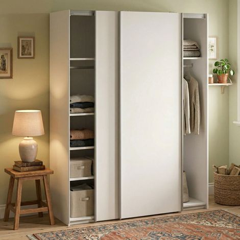 Dmora - Kleiderschrank 2 Türen Maurice, Schlafzimmermöbel, Schrank, Garderobe, 150x61 h200 cm, Glänzendes Weiß (1/5)
