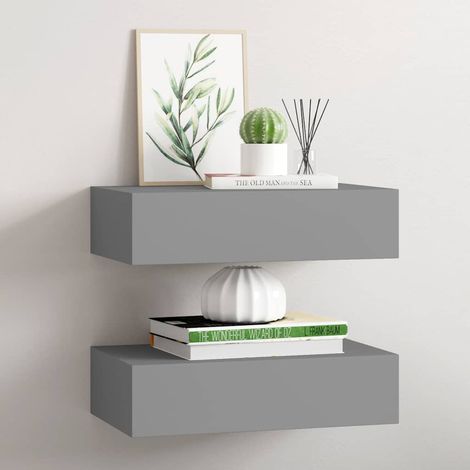 vidaXL Estantes de pared con cajón 2 uds MDF gris 40x23,5x10 cm (1/5)