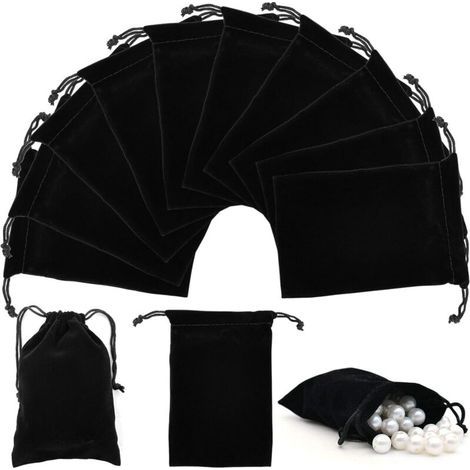 30 schwarze Schmuckbeutel mit Kordelzug zur Aufbewahrung von Schmuck, als Gastgeschenke für Hochzeiten, als Weihnachtssüßigkeitentüten oder als Mitgebseltüten für Partys (9,5 x 14,5 cm) (1/4)