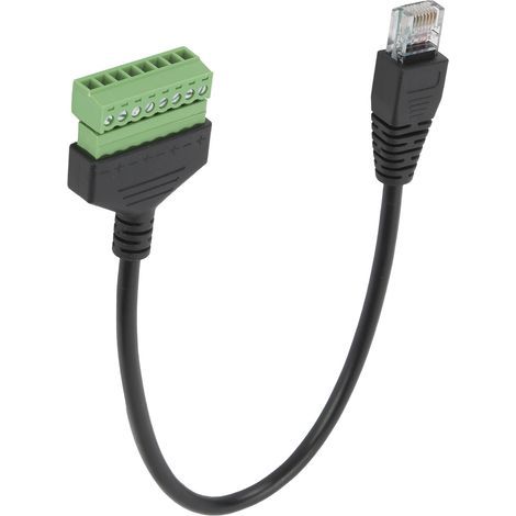 Adaptateur pour câble court : fiche mâle RJ45 en PVC vers borne verte sans soudure. (1/5)