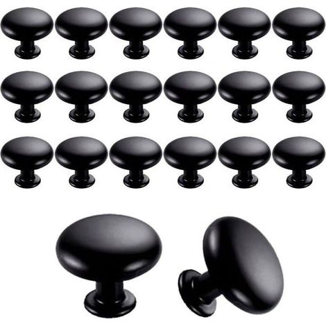 Lot de 20 boutons de porte et de tiroir de 30 mm, style vintage, pour armoires de cuisine (noir) (1/5)