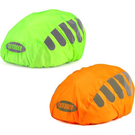 Stück wasserdichte Fahrradhelmabdeckung, reflektierende wasserdichte Fahrradhelmabdeckung, verstellbare Regenschutzhaube für Fahrrad-Motorradhelme für Erwachsene und Kinder (Grün, Orange) (1/5)