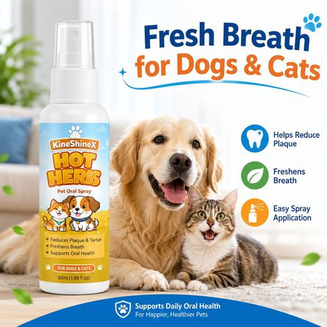KineShineX Pet Oral Freshening Spray is suitable for cats and dogs, cleaning their mouths, freshening their breath, and providing daily dental care. (1/4)