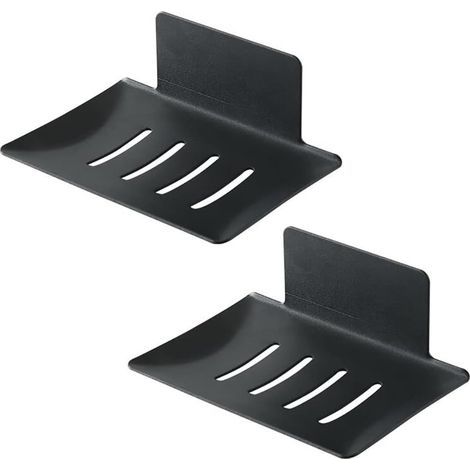 Soap Dish, 2 PCS Adhesive Wall Mounted Stainless Steel Soap Holder Sponge Holder Durable Storage Tray for Bathroom and Kitchen No Drilling Required Black (1/5)