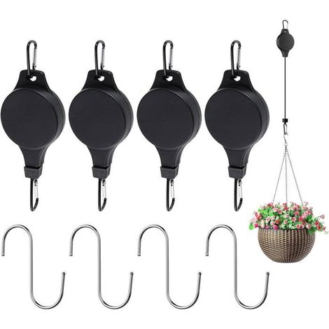 Lot De 4 Supports Rétractables Pour Suspensions Florales Avec 4 Crochets En S,Manchons Pour Pots De Fleurs Et Suspensions Po[CA295] (1/5)