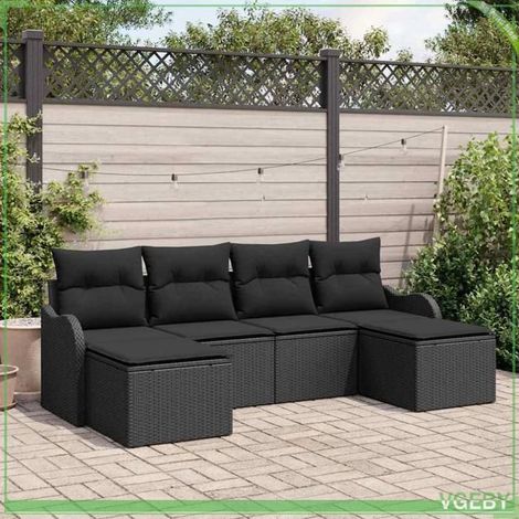 Canapé de jardin - FAFEICY - Modulaire - Noir - Poly rotin - Cadre acier - Rangements sous sièges (1/5)