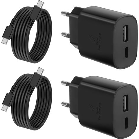 2 Pièces Chargeur USB C, Prise Rapide 25W avec Câble USB-C Compatible avec 25/S24/S23/S22/S21/20 Ultra/Plus/FE/S10/A55/A54/A53/A15/Z Fold6/Flip6, PD+QC Multiple Secteur Adaptateur (1/5)
