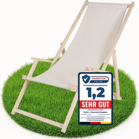 Melko Campingliege mit Armlehne Holz Freizeitliege Beige Terassenliege Strandliege 