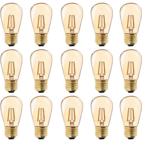 LED E27 Vintage Bulb, ST45 Easy to Replace 1W = 10W Incandescent Bulbs, Super Warm White 2200K E27 Medium Base Bedside Lamp Bulb, Gold Glass, Non-Dimmable, Pack of 15 (1/4)
