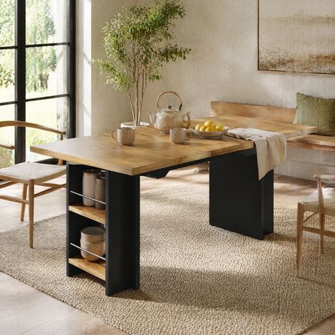 Tavolo da pranzo allungabile 160x80x75 cm in MDF naturale, con contenitore FloraGrace (1/5)