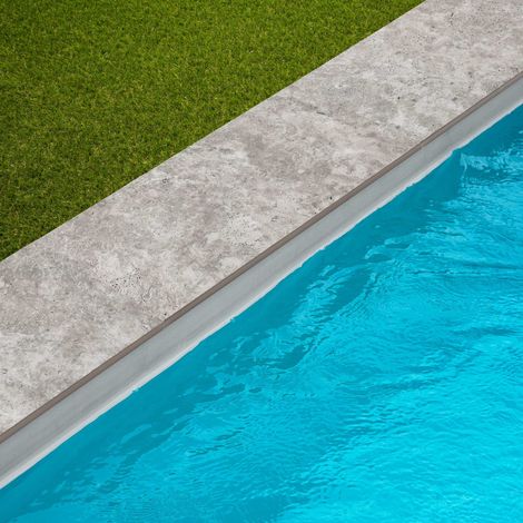 Margelle de piscine effet Travertin Gris 60x28x2 cm Bord Droit Pietra - RO'MA CARRELAGE (1/4)