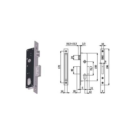 SERRATURA DA INFILARE PER MONTANTI CATENACCIO E SCROCCO 540 mm.30 interasse mm.73,7 (540) OMEC