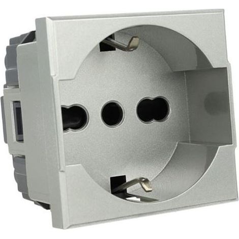 Presa Schuko 2P+T 16A Grigio Silver Tech Compatibile Bticino Axolute SD21400T (1/2)