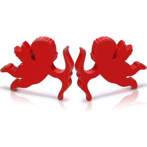 Ensemble de deux décorations Cupidon pour la Saint-Valentin, symbole en forme de Cupidon (vintage, en bois). (1/5)